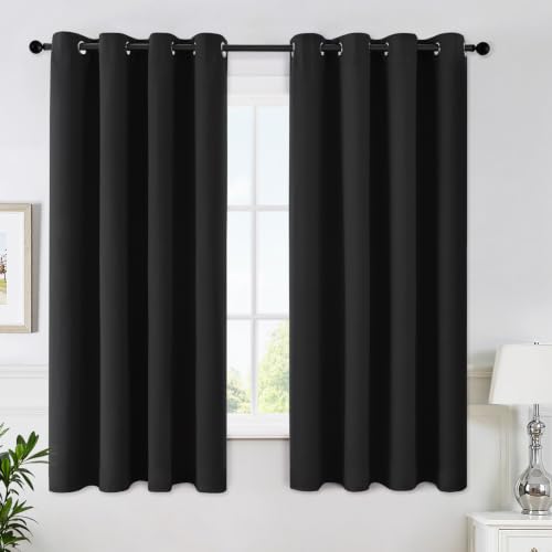 Image of MIULEE Black Blackout Bedroom Curtains Drapes 72 Inch Long 52 inchx72 inch | Grommet Top, Room Darkening Window Drapes, Privacy Protection, Thermal Insulated, Heat Blocking, Light Blocking