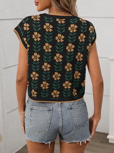 Womens Cap Sleeve Sweater Vest Floral Knitted Trendy Tops Y2K Cropped Sweaters Vests Top Fall Outfits2