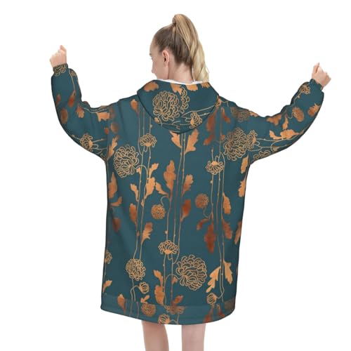 Sweat à capuche flanelle unisexe pull couverture ample poche fleurs