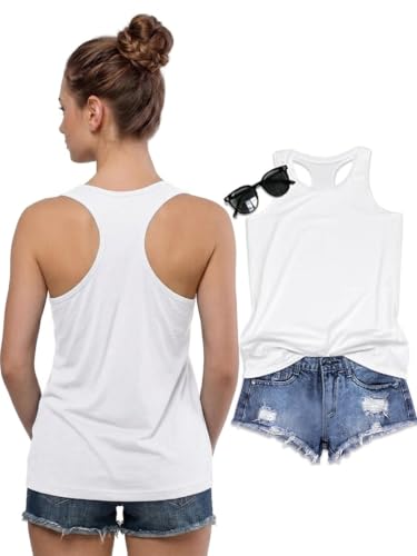 JILUVIN Tank Tops for Women Racerback Summer Sleeveless Top Casual Graphic Basic Shirts Solid White L
