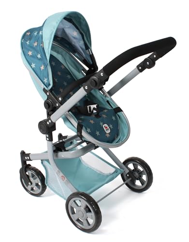 Bayer Chic 2000® 2in1 Puppenwagen Mika – Sternchen türkis – faltbar – höhenverstellbarer Griff 47-80 cm – modernes Gestell – Puppen bis 52 cm – 4-8 J, Flowers – Bild 4