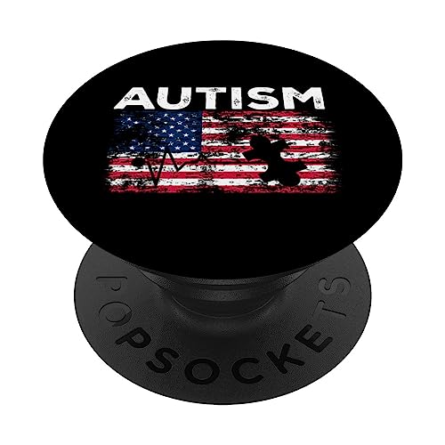 Autismus ASD Bewusstsein Amerikanische USA Flagge Herzschlag 4. Juli PopSockets mit austauschbarem PopGrip