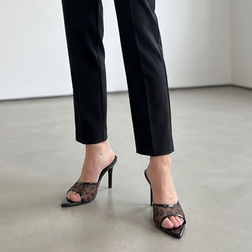 Image of Women Clear Pointed Toe Sandals Stiletto Heels Transparent Strap High Heels Slip on Mules for Women
