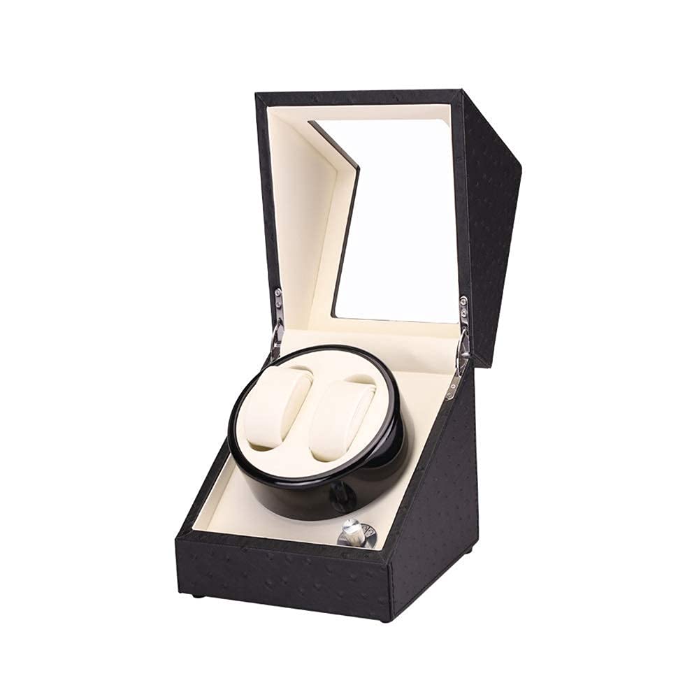 OLSKFUH Double Watch Winder Box 4 Rotation Mode Setting Pu Leather Flexible Plush Pillow Extremely Silent Motor Black,