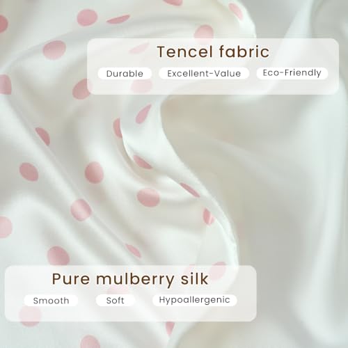 Image of THXSILK Set of 2 Mulberry Silk Pillowcase for Hair and Skin, Cooling Bed Pillow Cover with Hidden Zipper, Soft Smooth Print Silk Pillowcase Gifts for Women Men (Queen 20 inchx30 inch, Pink White Polka Dot)