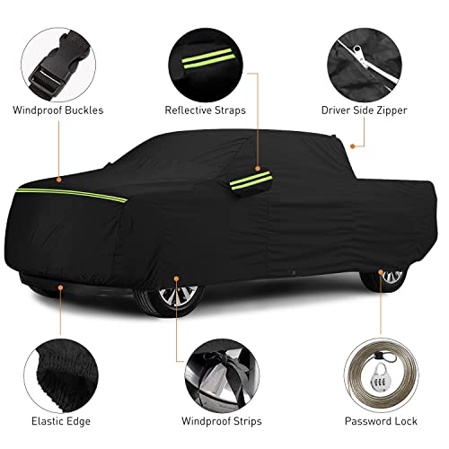Image of 6 Layer Waterproof Car Cover for Toyo-ta Tacoma Double Cab 5ft Bed Truck Cover Accessories, All Weather Windproof PEVA Car Covers with Door Zipper Up to 232 inch L, for Sun Rain UV Protection