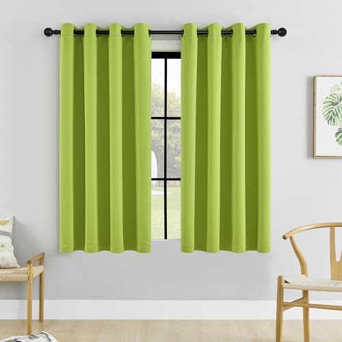 Image of HUTO Short Kitchen Blackout Curtains Drapes - Thermal Insulated Antique Copper Grommet Black Out Drapery Panels for Basement Bathroom Small Windows, Set of 2, 52 Inch by 45 Inch, Fresh Green