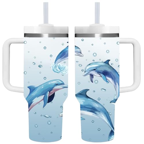 AMZUShome Dolphin Gifts.40oz Dolphin Tumbler with Handle.Dolphin Lover Cup Gift.Birthday...