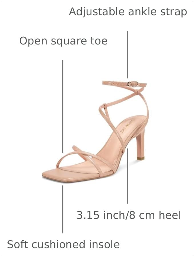 Image of wetkiss Strappy High Heels for Women, Square Toe Women Heeled Sandals | Open Toe Stiletto Summer Heels Comfortable with Adjustable Ankle Strap, Women Dress Shoes for Wedding Party Prom Daily