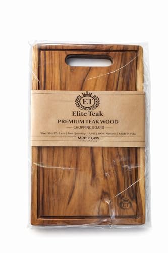 Image of Teak Wood Chopping Board | Solid Wooden Cutting & Serving Tray | Large, Durable, Natural Finish