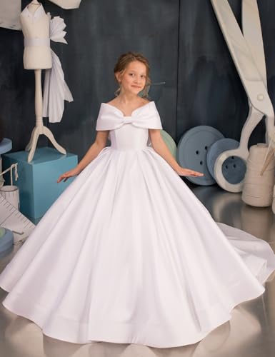 Girls Pageant Dresses Satin Flower Girl Dress - Off Shoulder First Communion Dress Princess for Girls4