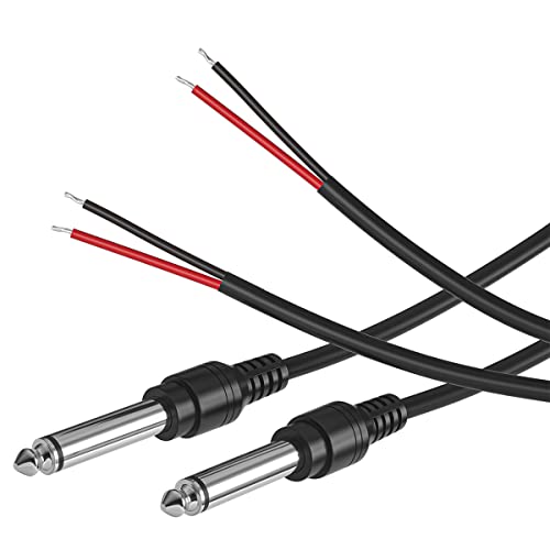 2-Pack 6FT Replacement 6.35mm Male Plug to Bare Wire Open End TS 2 Pole Mono 1/4' HiFi Speaker Plug Jack Amplifier Patch Audio Cable,Microphone Cord for DJ Application,DIY Connector Repair (6ft)