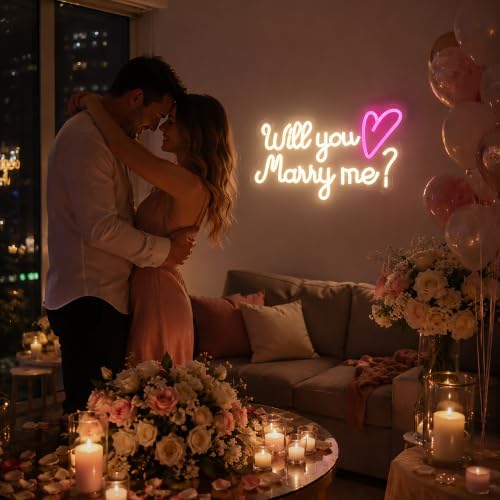 Image of Will You Marry Me Neon Sign, JGHTURIE Wedding Led Neon Signs for Wall Decor Bride Light Up Sign Proposal Engagement Backdrop Party Led Signs Gift for Girlfriend