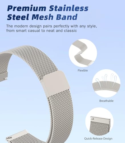 Image of 18mm 20mm 22mm Metal Watch Band Compatible with Venu 3S /2S /4 /3 /Vivoactive 4S /Vivomove 3S /Forerunner 255S /265S /Vivoactive 6 /5 /3, Quick Release Stainless Steel Mesh Strap for Men Women