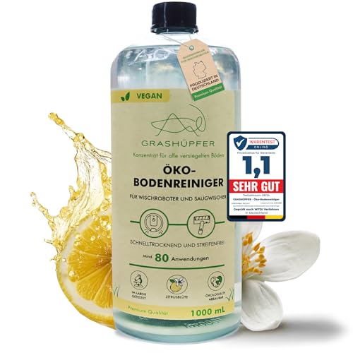 GRASHÜPFER® Öko Bodenreiniger für Wischroboter [ZITRUSBLÜTE] - Wischroboter Reinigungsmittel kompatibel mit Roborock, Dreame, Ecovacs & Co. geeignet für Laminat, Parkett, Vinyl & Fliesen - 1000ml 1