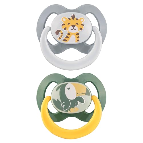 babynova Set de 2 Chupetes de Silicona con Caja de Esterilización - Talla 2, 6-18 Meses - Chupete Ortodóntico - Sin BPA - Tigre & Pájaro