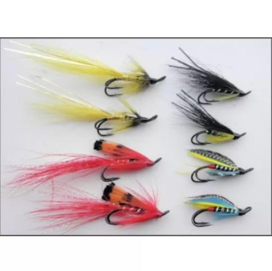8 Salmon Doubles, Silver Doctor, Red Allys Shrimp, Banana Shrimp and Monkey, Double Hook Salmon Flies, Choice of Sizes (8)