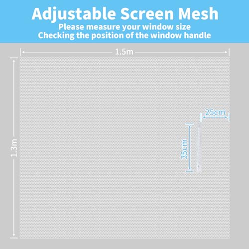 REDTRON DIY Window Screen with Zipper Opening (3 Piece, White), 130cm*150cm Self-Adhesive Window Screen Mesh, Adjustable Mosquito Window Net Keep Bugs/Flies Out - Image 3