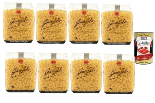 Italian Gourmet Farfalline Pasta 8 x 500 g – Pequeña pasta de grano de trigo duro, ideal para ensalada de pasta y salsas, suministro familiar (4 kg) + Polpa italiana gourmet