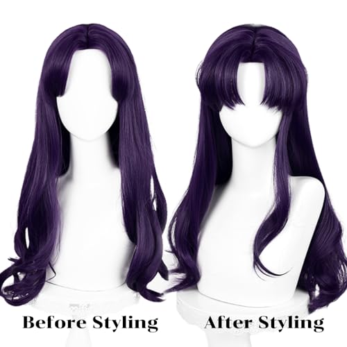 Image of Wiggy Mermaid Purple Wavy Wig 55cm Long Purple Cosplay Wig with Wig Cap