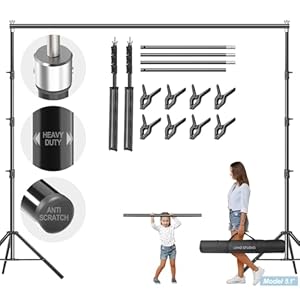 LimoStudio [Heavy Duty] 10 x 10 ft. (W x H) Upgraded Backdrop Stands, Background Support, Thicker Pole & Bar, Strong No Bending No Shaking, Metal Cap Head, Utility Rubber, Photography Events, AGG3012