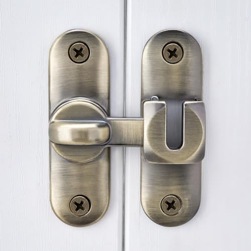 Image of INIRET Bronze Barn Door Latches,90 /180 Degree Gate Lock,Flip Gate Latches Hardware,Zinc Alloy Right Angle Door Lock Latch,Door Security Sliding Door Latch Lock for Cabinets,Bathroom