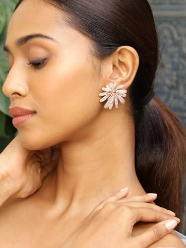 Image of Rubans Stud Earrings American Diamond Zirconia Stylish Jewellery Gift for Women & Girls