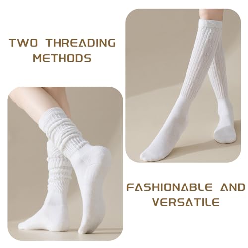 EUPSIIU 2 Paar Damen Kniestrümpfe, Knit Cotton Slouch Socken, Lässige Socken Gestrickte Kniehohe Stiefelsocken Extra Lange Lose Socken Thermosocken 80er Retro Outfit Party Zubehör (Baumwolle, XL)