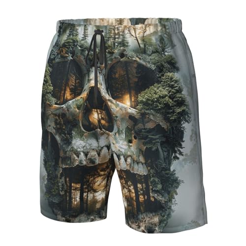 Men's Quick Dry Swim Shorts Skull Fantasy Tree Forest Style Beach Trunks with Pockets4