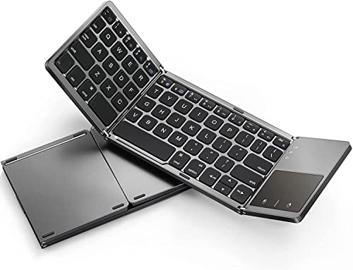 Image of 1Goal Foldable Bluetooth Keyboard with Number pad, Mini Bluetooth Keyboard for Mobile /Tablet /Laptop, Wireless Rechargeable Keyboard Compatible with Pad /Mac /Surface Pro /Galaxy Tab(Grey)