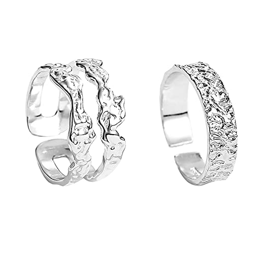 Bague en argent 925 haut de gamme style feuille d'étain froissée et vintage