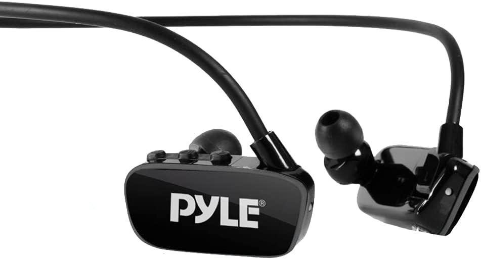 Жакын план view of the Pyle PSWP28BK headphone earpiece showing control buttons.