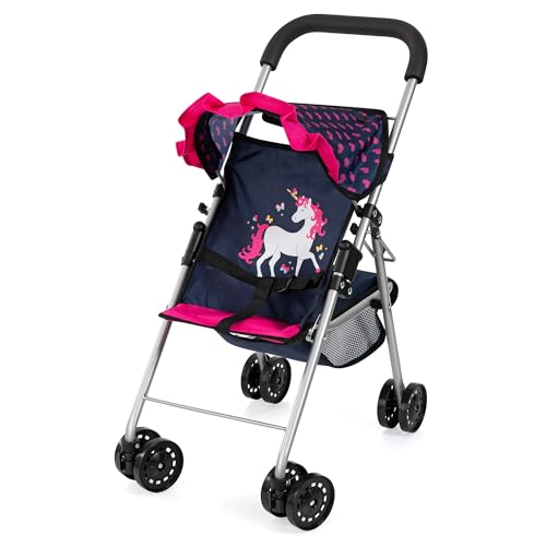 Bayer Design Dolls: Buggy Stroller - Blue, Pink Hearts, Unicorn - Accessory for Dolls Up to 18