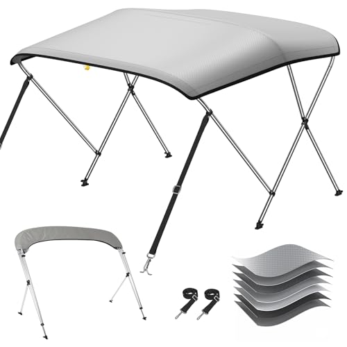 Image of KAKIT Bimini Tops for Boats 1200D (3 Bow 6'L x 46 inch H x 61 inch-66 inch W,Grey)