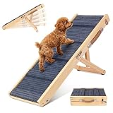 Dog Ramp for Bed, 5-Height Adjustable Folding Ramp for Dogs to Get on Bed, Solid Wood Dog Ramps for Small Dogs, Non-Slip Waterproof Easy Storage for Bed Couch - (L 34" ΓW 12")