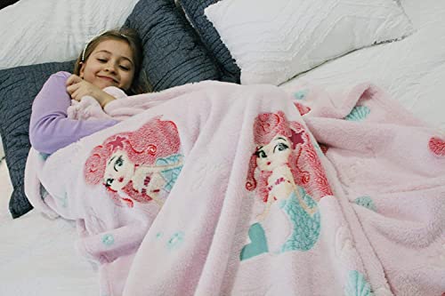 Image of Glow in The Dark Blanket Gifts for Toddler Kids Teen Girls| 80 x 70 inch / 200cm x 180cm |Bedroom Decor, Lightweight Throw Blankets|Soft Cozy Fluffy Luminous Throw Blanket - Pink Mermaid