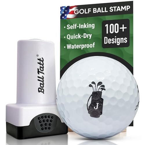 Ball Tatt – Personalized Golf Ball Stamp - Self-Inking Quick-Dry Letter Monogram Stamper, Permanent Waterproof Ball Marking Tool, Reusable No Refills - Ideal Gift For Golfers, Dads - (J Golf Bag)
