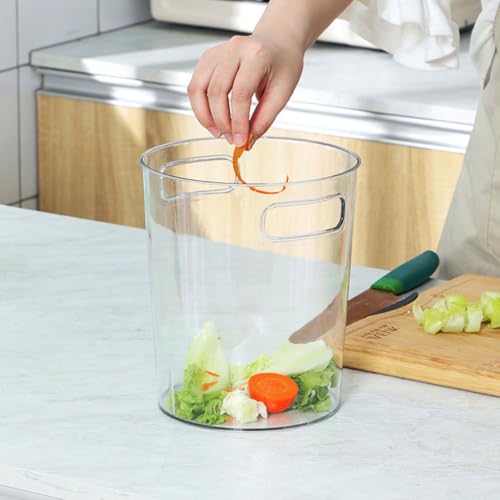 Image of PRETYZOOM Small Plastic Waste Basket, Clear Round Trash can with Handle, 1.5 Gallon Garbage Bin for Bathroom, Bedroom, Kitchen (19x19x22cm)
