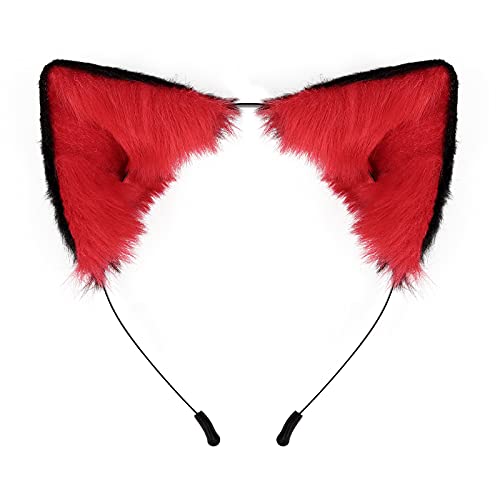 Hecho a mano Fox Lobo Gato Orejas Headwear Traje Accesorios para Halloween Navidad Cosplay Fiesta (rojo) Cover