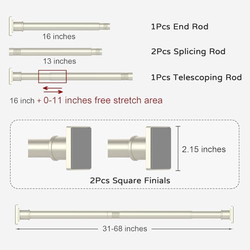 Image of UIOSANRT Brushed Nickel Shower Curtain Rod 31-68 Inches Non-Slip Shower Rod Tension Mounted No Drill Tension Shower Curtain Rods Spring Tension Rod for Windows Bathroom