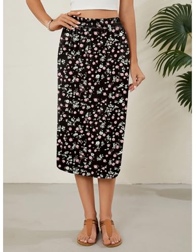 Image of Naggoo Midi Skirts for Women Summer Elastic High Waisted Basic Straight Skirt with Slit