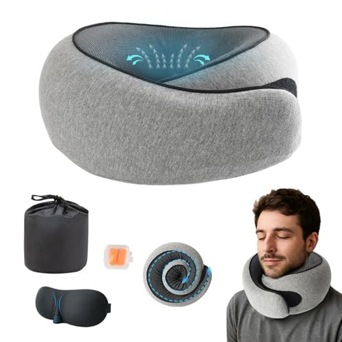 Travel Pillow,Neck Pillow,Memory Foam Travel Neck Pillow,U-Shaped Pillow,Comfortable,360° Head and Neck Support,With 3D Contoured Eye Masks,Earplugs,Travel Bag,for Airplane,Car,Trains,Office