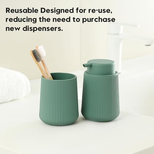 Image of YAUKPH Striped Foaming Hand Soap Dispenser with Leak-Proof Pump for Bathroom and Kitchen Countertop 11oz Sage Green