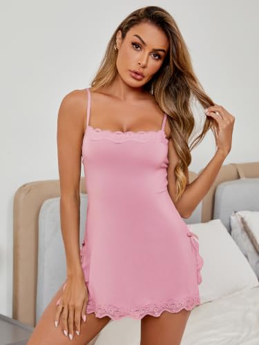 Image of Donnalla Womens Lingerie Sexy Nightgown Lace Babydoll Chemise Side Slit Sleepwear Boudoir Outfit for Women S-XXL