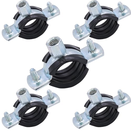 MejaRizon 5 Stück Rohrschellen, 32-36mm, Rohrschellen Verzinkt mit Gummieinlage, Ausgestattet mit Gewindebohrungen M8 und M10, Rohrhalterung für Heizung, Sanitär, Wasserleitungen