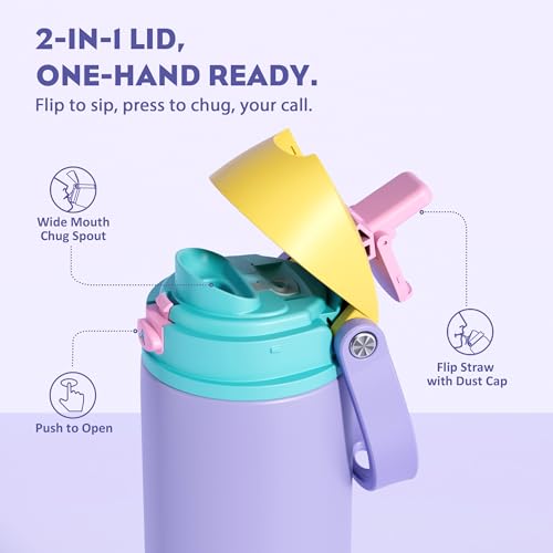 POWCAN 18 oz Insulated Water Bottle: 2-in-1 Push-Button Spout & Quick-Flip Straw, Leakproof, Cold 24Hrs, Fits Car Cup Holder, Metal Sports Water Bottle, Gift for Women, Girls, Daughter (Tangled Shine) - image 2