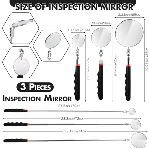 Copkim 3 Pieces Telescoping Inspection Mirror Stainless Steel Extendable Mechanic Mirror with Long Handle Tool for Technicians Mechanics Contractors Eyelashes Mouth and Other Small Parts(Black) - Thumbnail 2