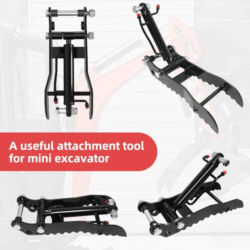 Image of Hydraulic Thumb Clip for Mini Excavator Attachments, Metal Grab with 2* M14 Hoses and 2*Link Pins, Hydraulic Thumb Clip without L-Shaped Bracket for Single-Hole Hydraulic Connection Mini Excavators