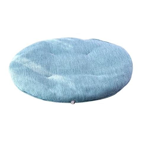 JLWM Chair Pad Solid Color Cotton Linen, Seat Cushion Thin Seat Pad Chair Cushion With Straps For Home Kitchen Dining Chair Stool Round-blue-diameter-32cm Cover