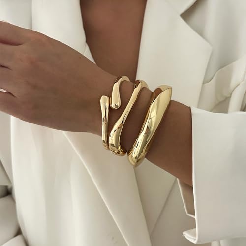 Gold Bangles for Women Gold Cuff Bracelet Set Dainty 14k Gold Plated Waterproof Non Tarnish Chunky Stack Bracelet for Women Jewelry Gifts3